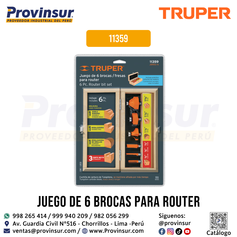Juego de 6 Brocas para Router 11359 Truper 3 Juego de 6 brocas para router 11359 Truper