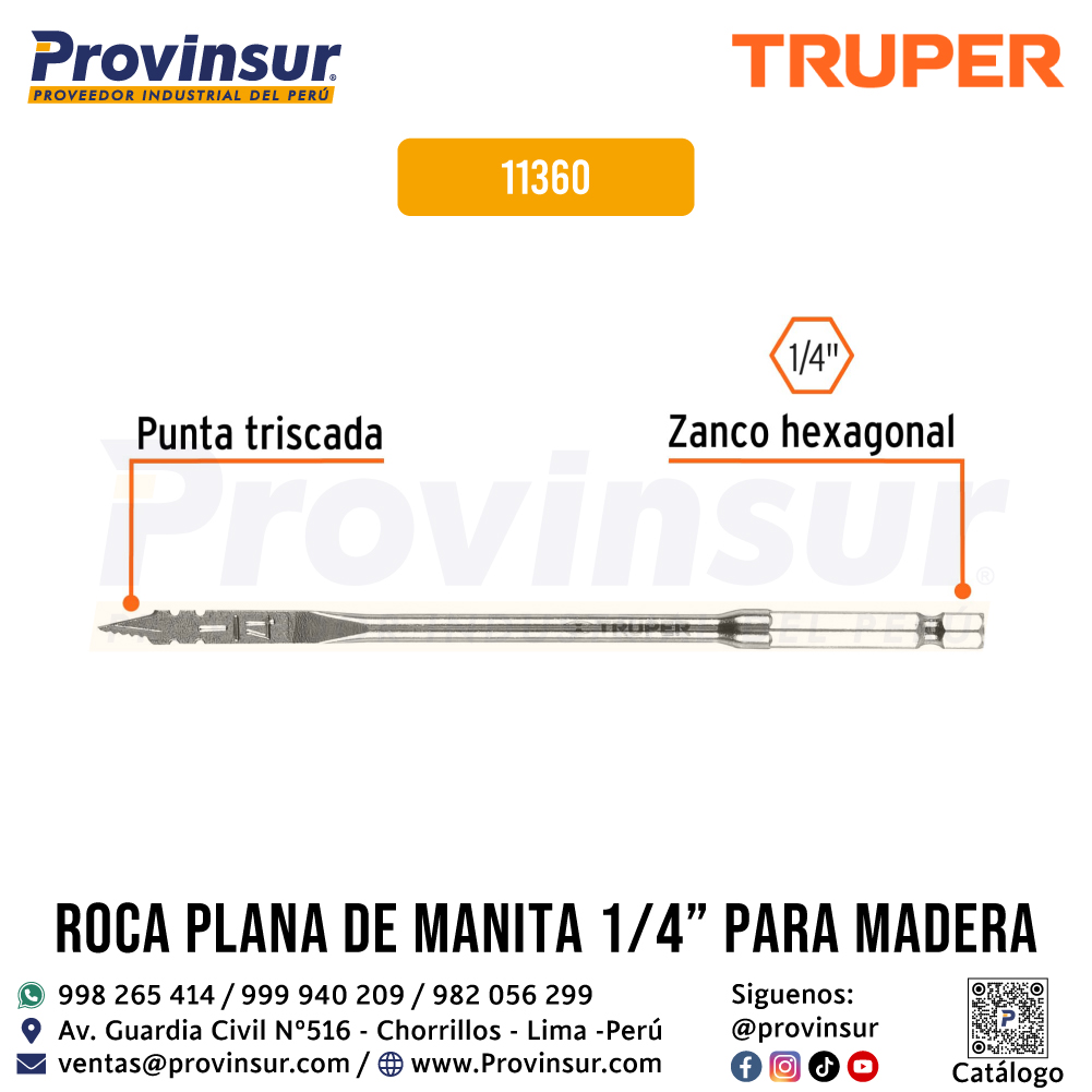 Broca Plana de Manita 1/4 Pulgadas 11360 Truper 3 Broca plana de manita 1/4 pulgadas 11360 Truper