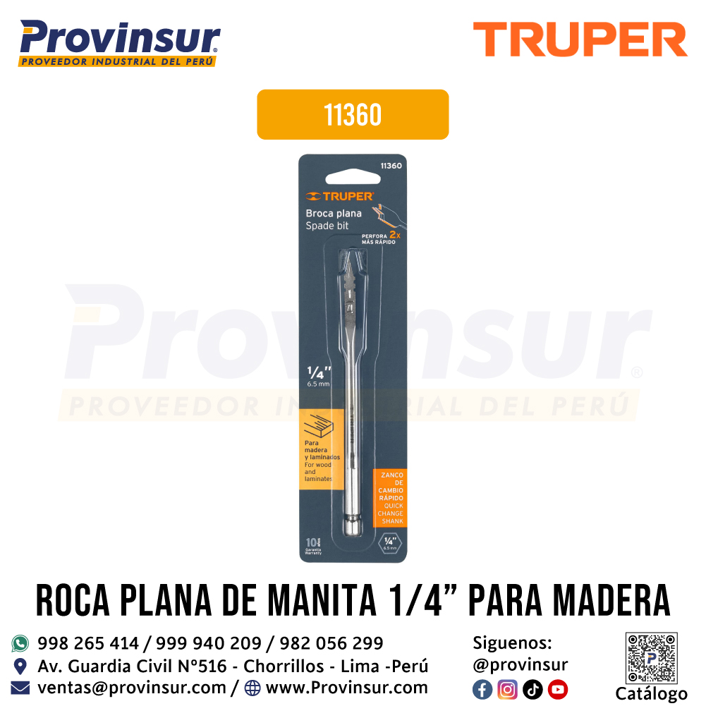 Broca Plana de Manita 1/4 Pulgadas 11360 Truper 4 Broca plana de manita 1/4 pulgadas 11360 Truper