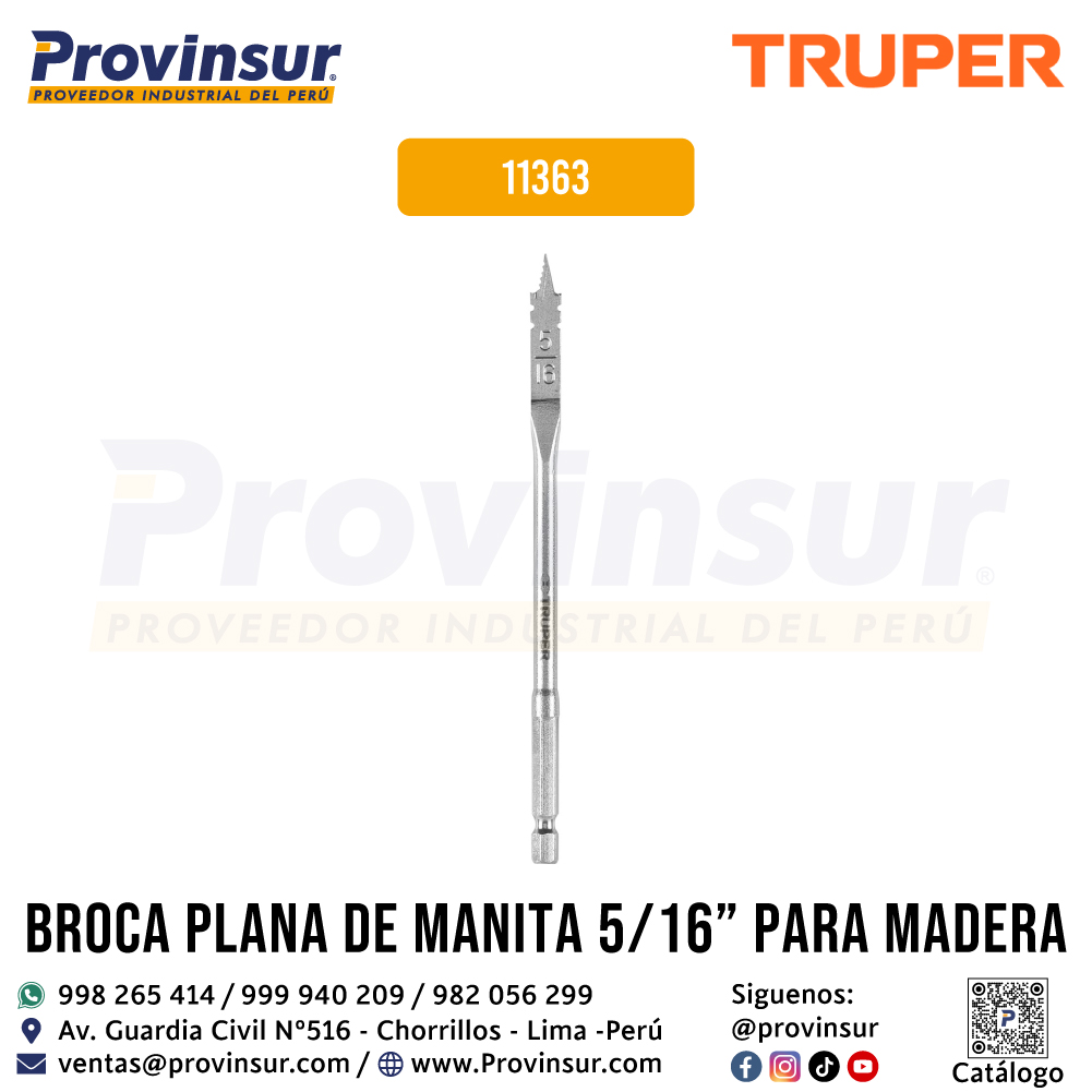 Broca Plana de Manita 5/16 Pulgadas para Madera 11363 Truper 1 Broca plana de manita 5/16 pulgadas para madera 11363 Truper