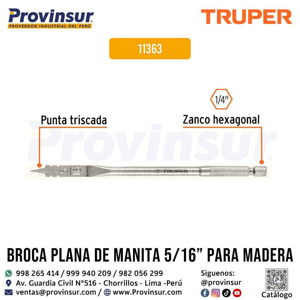 Broca Plana de Manita 5/16 Pulgadas para Madera 11363 Truper 3 Broca plana de manita 5/16 pulgadas para madera 11363 Truper