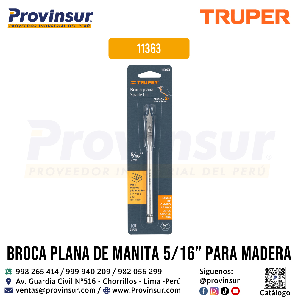 Broca Plana de Manita 5/16 Pulgadas para Madera 11363 Truper 4 Broca plana de manita 5/16 pulgadas para madera 11363 Truper