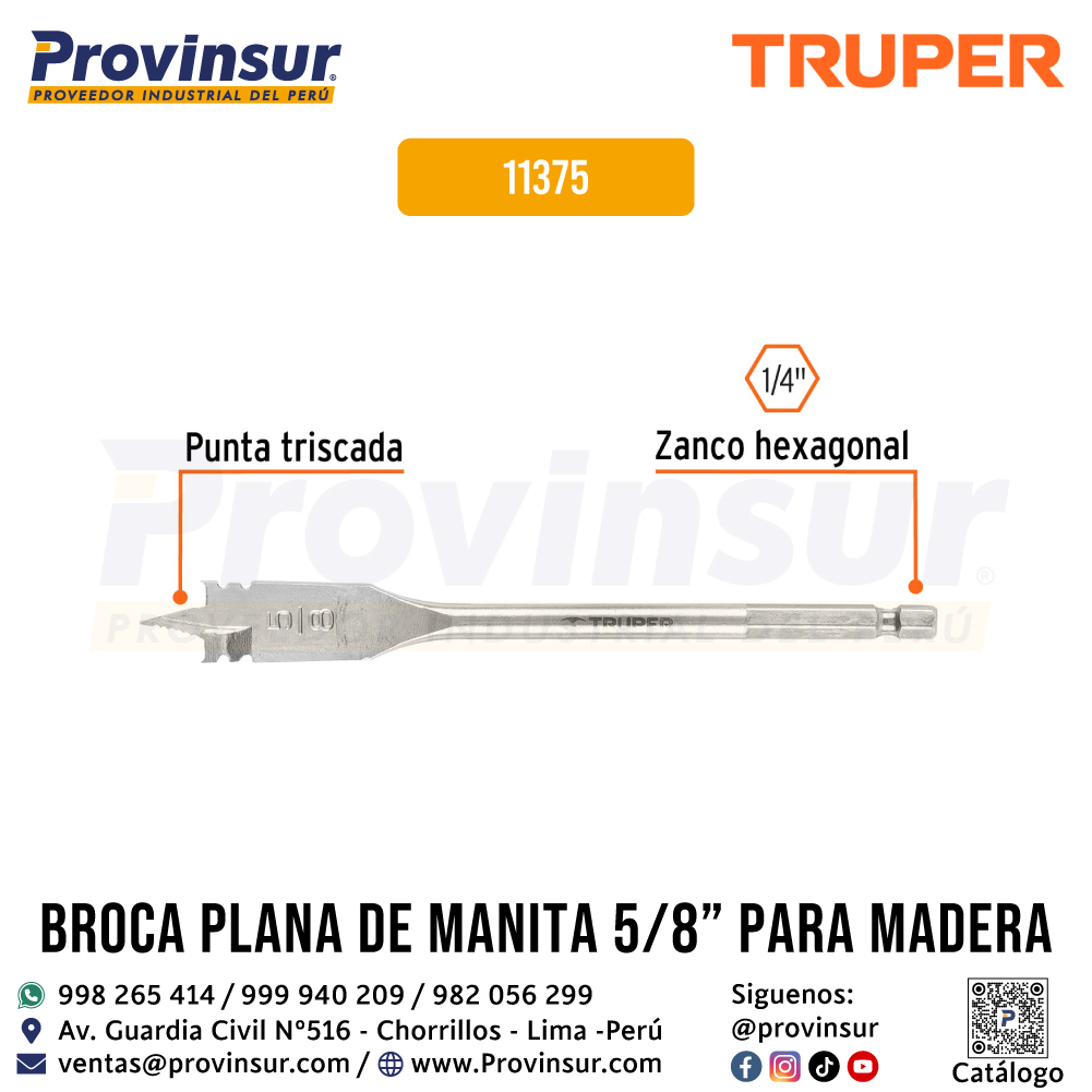 Broca Plana de Manita de 5/8 Pulgadas para Madera 11375 Truper 3 Broca plana de manita de 5/8 pulgadas para madera 11375 Truper