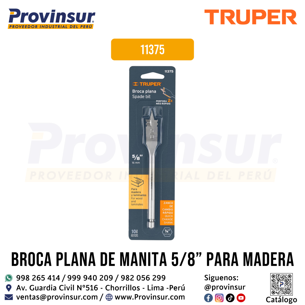 Broca Plana de Manita de 5/8 Pulgadas para Madera 11375 Truper 4 Broca plana de manita de 5/8 pulgadas para madera 11375 Truper