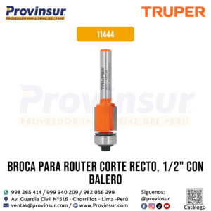 Broca para router corte recto 1/2 pulgada con balero 11444 Truper