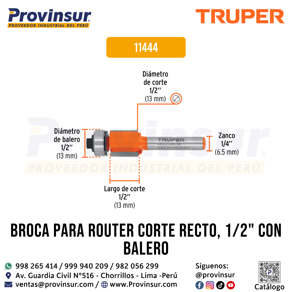 Broca para Router Corte Recto 1/2 Pulgada con Balero 11444 Truper 3 Broca para router corte recto 1/2 pulgada con balero 11444 Truper