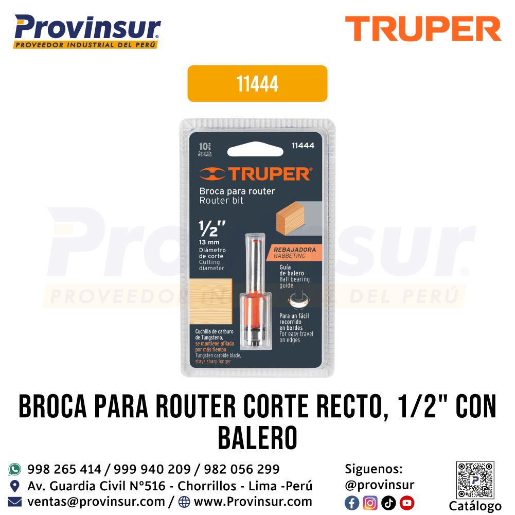 Broca para Router Corte Recto 1/2 Pulgada con Balero 11444 Truper 4 Broca para router corte recto 1/2 pulgada con balero 11444 Truper