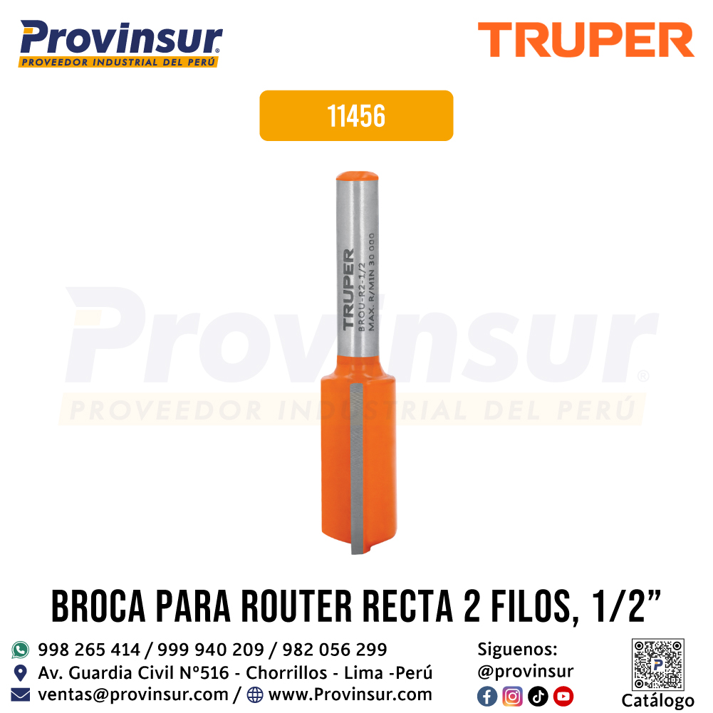 Broca para Router Recta de 2 Filos 1/2 Pulgada 11456 Truper 1 Broca para router recta de 2 filos 1/2 pulgada 11456 Truper