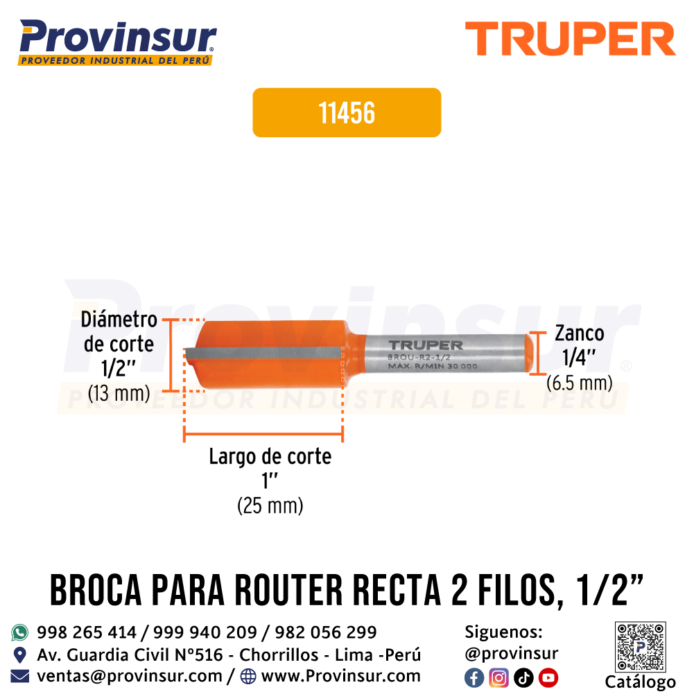 Broca para Router Recta de 2 Filos 1/2 Pulgada 11456 Truper 2 Broca para router recta de 2 filos 1/2 pulgada 11456 Truper