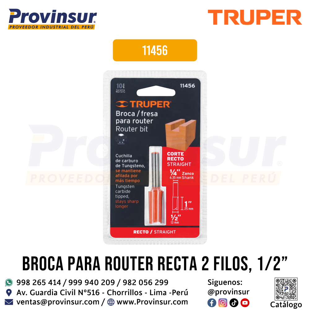 Broca para Router Recta de 2 Filos 1/2 Pulgada 11456 Truper 4 Broca para router recta de 2 filos 1/2 pulgada 11456 Truper
