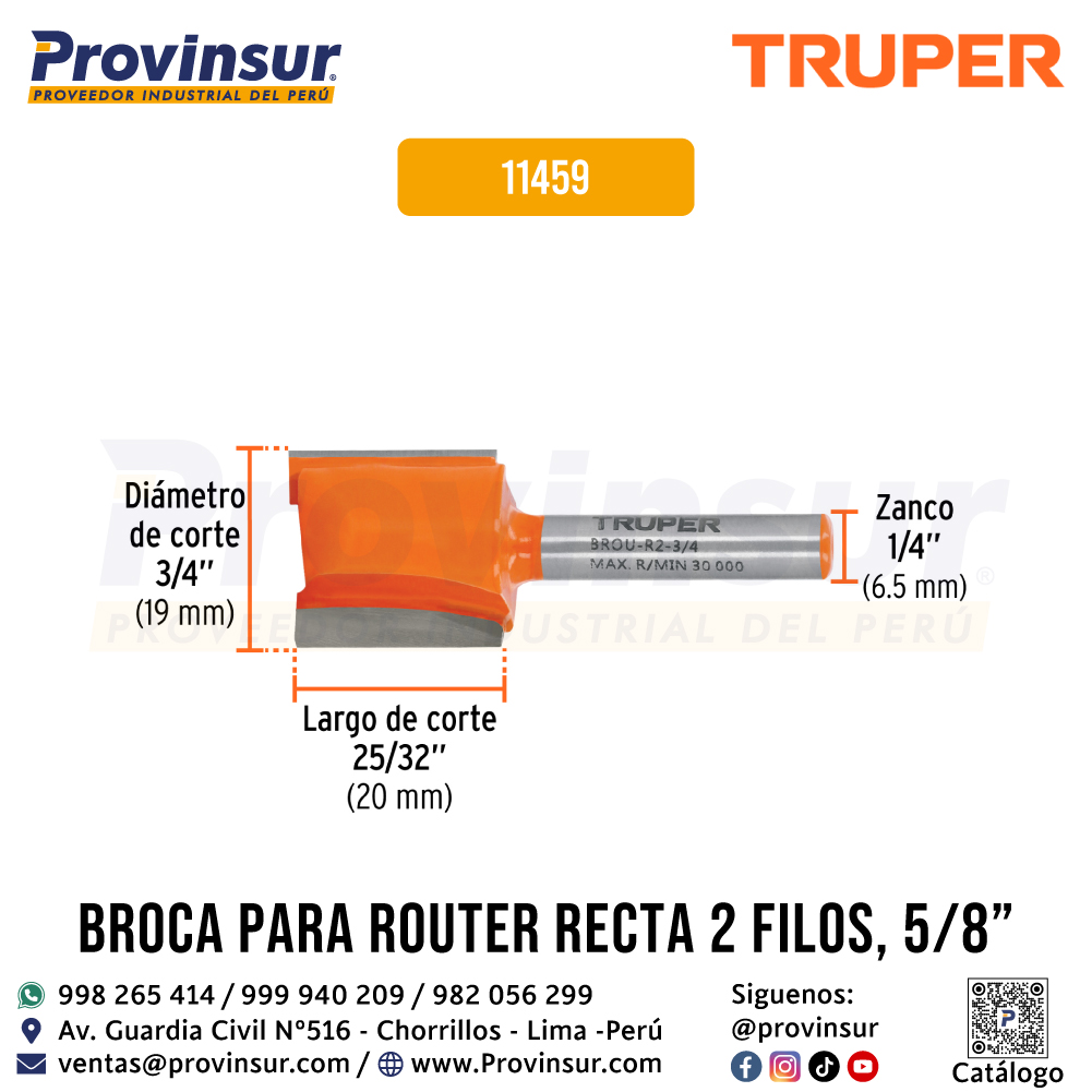 Broca para Router Recta de 2 Filos 3/4 Pulgadas 11459 Truper 2 Broca para Router Recta de 2 Filos 3/4 Pulgadas 11459 Truper
