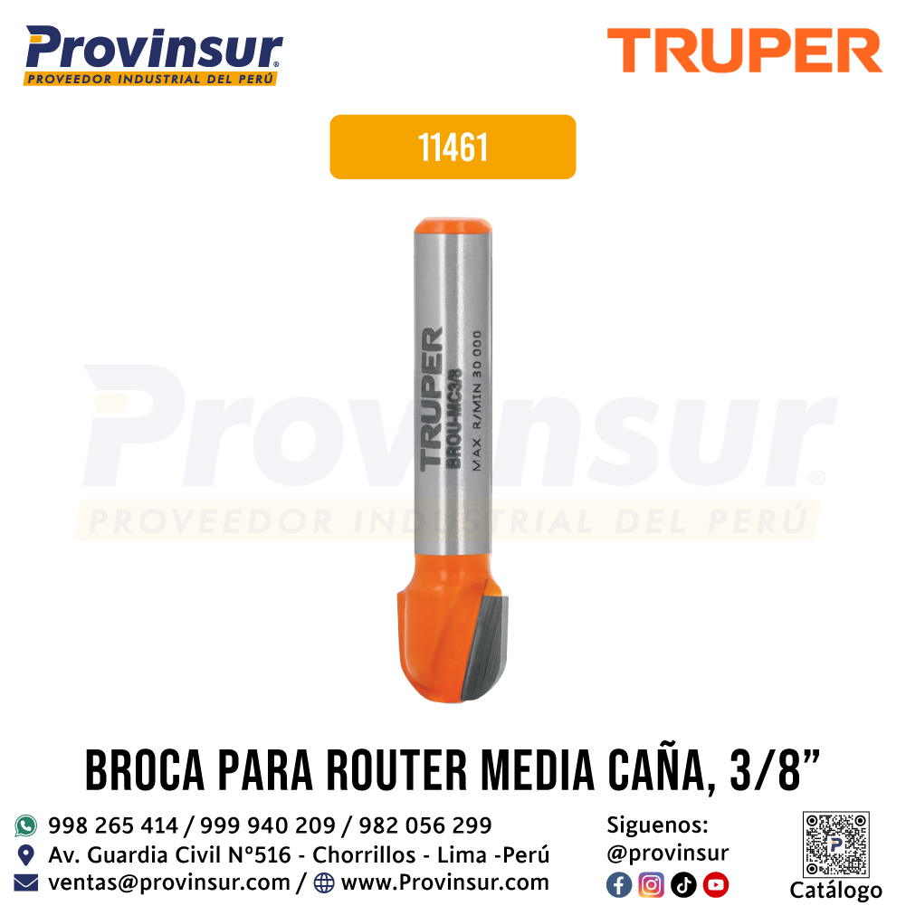 Broca para Router Media Caña 3/8 Pulgadas 11461 Truper 1 Broca para router media caña 3/8 pulgadas 11461 Truper