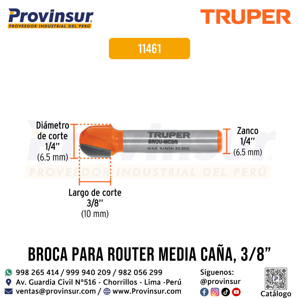 Broca para Router Media Caña 3/8 Pulgadas 11461 Truper 2 Broca para router media caña 3/8 pulgadas 11461 Truper