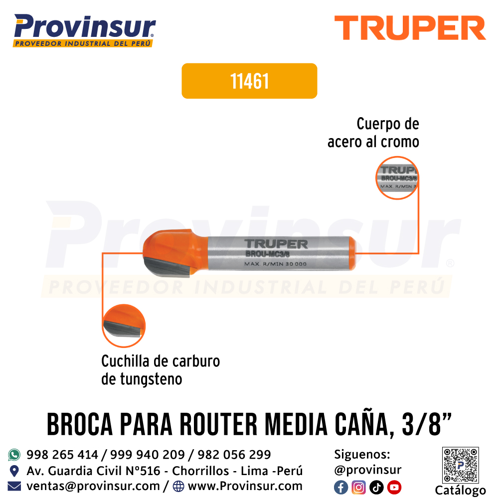 Broca para Router Media Caña 3/8 Pulgadas 11461 Truper 3 Broca para router media caña 3/8 pulgadas 11461 Truper