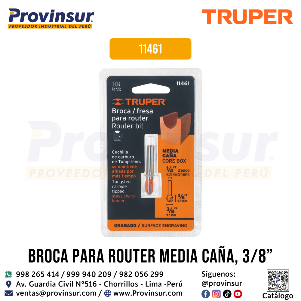 Broca para Router Media Caña 3/8 Pulgadas 11461 Truper 4 Broca para router media caña 3/8 pulgadas 11461 Truper