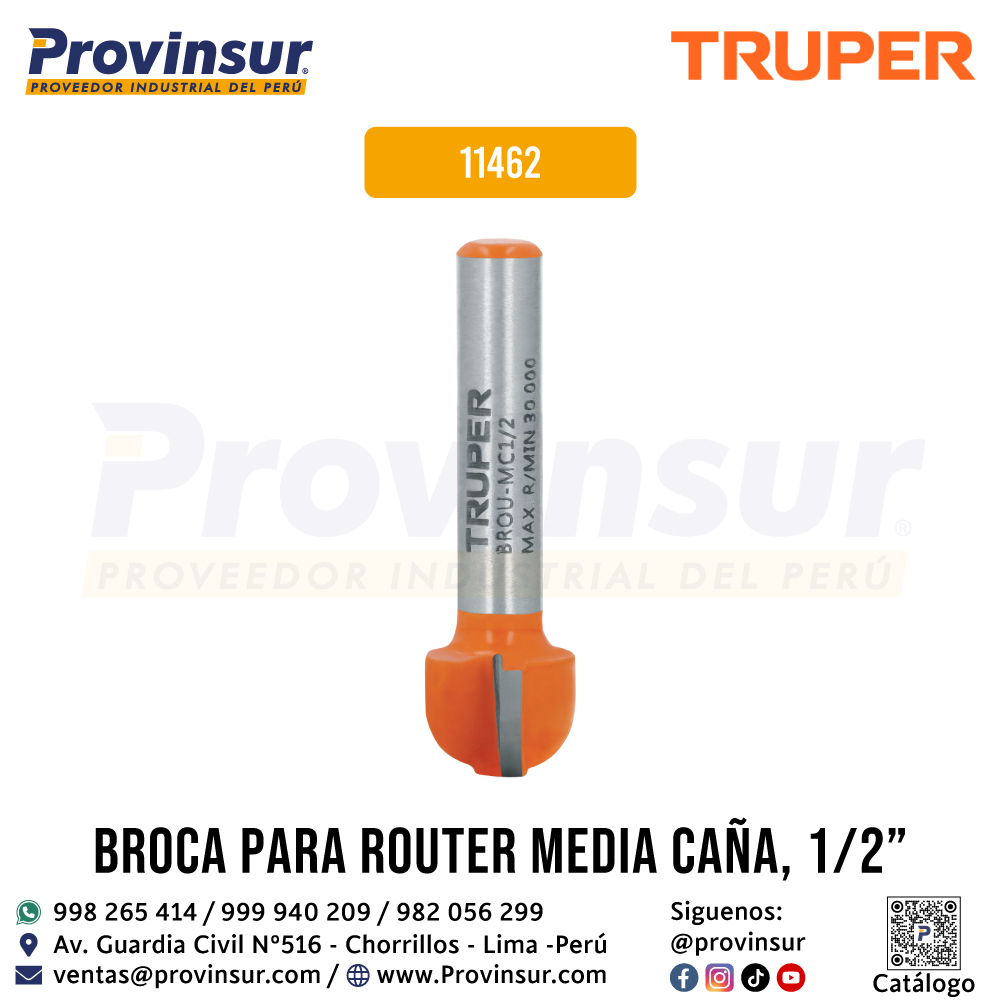Broca para Router Media Caña 1/2 Pulgada 11462 Truper 1 Broca para router media caña 1/2 pulgada 11462 Truper