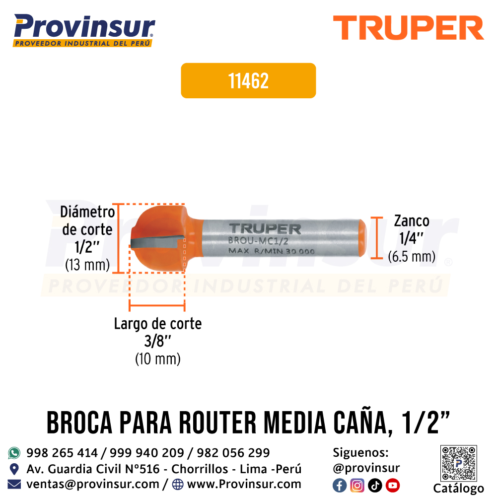 Broca para Router Media Caña 1/2 Pulgada 11462 Truper 2 Broca para router media caña 1/2 pulgada 11462 Truper