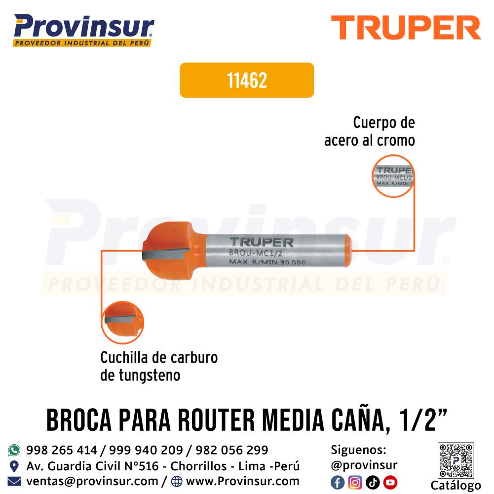 Broca para Router Media Caña 1/2 Pulgada 11462 Truper 3 Broca para router media caña 1/2 pulgada 11462 Truper