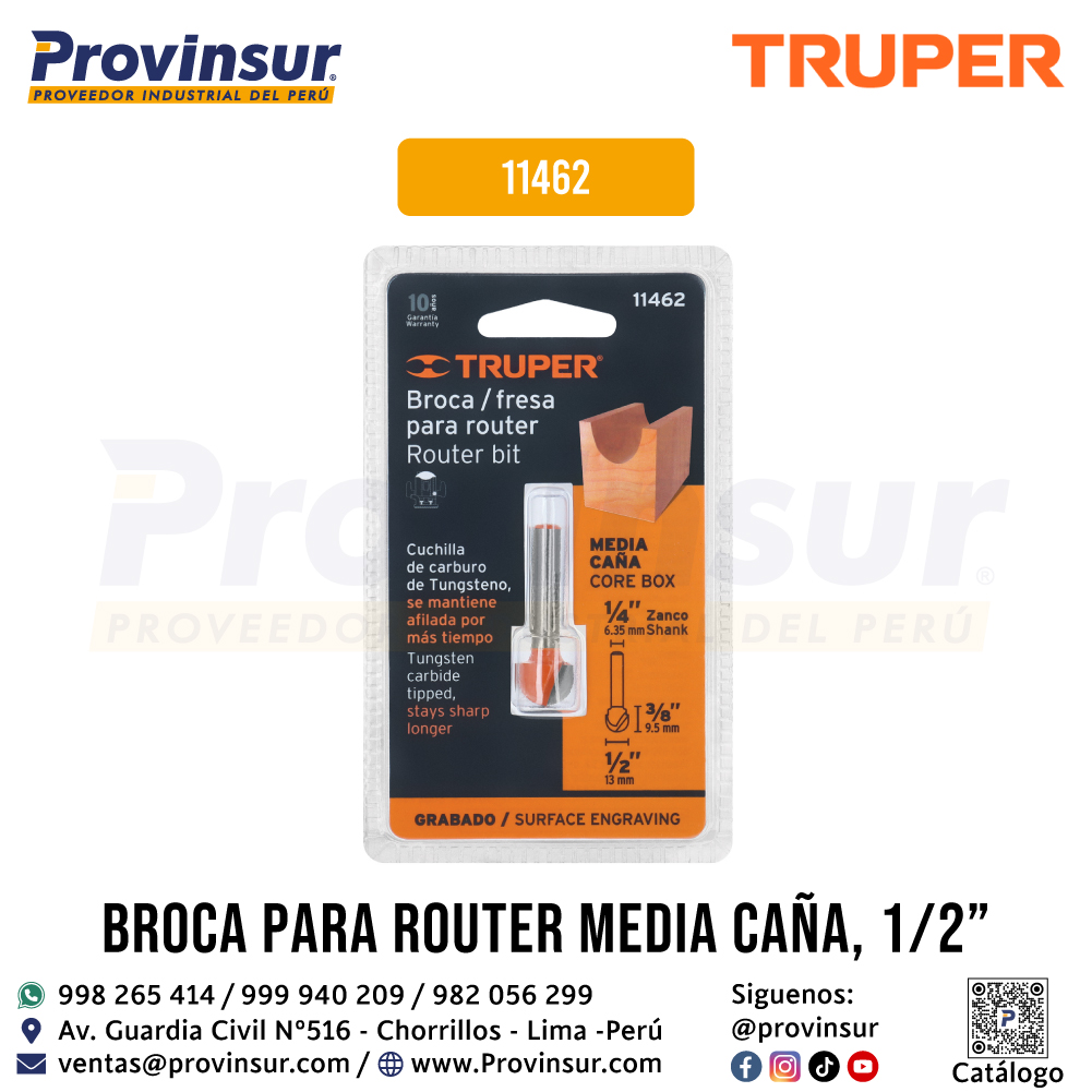 Broca para Router Media Caña 1/2 Pulgada 11462 Truper 4 Broca para router media caña 1/2 pulgada 11462 Truper