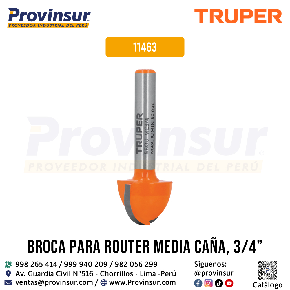 Broca para Router Media Caña 3/4 Pulgadas 11463 Truper 1 Broca para router media caña 3/4 pulgadas 11463 Truper