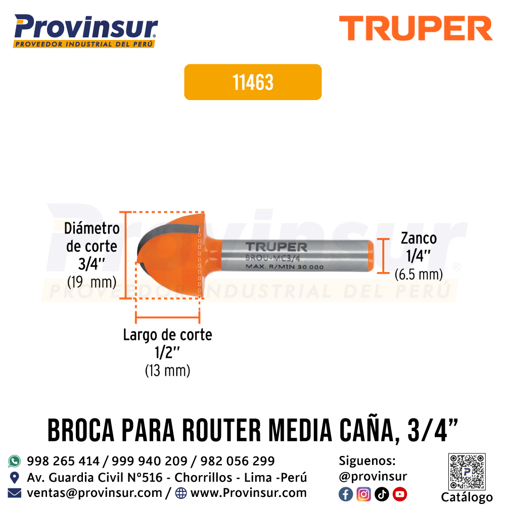 Broca para Router Media Caña 3/4 Pulgadas 11463 Truper 2 Broca para router media caña 3/4 pulgadas 11463 Truper