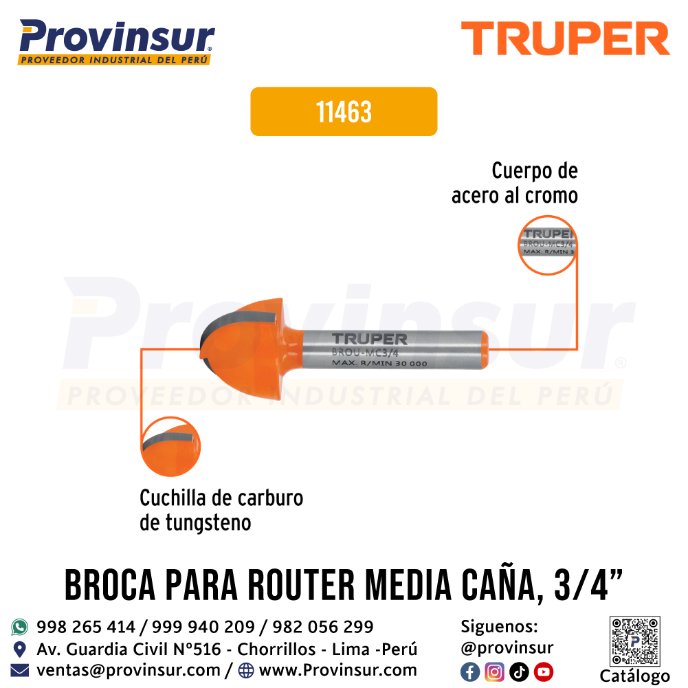 Broca para Router Media Caña 3/4 Pulgadas 11463 Truper 3 Broca para router media caña 3/4 pulgadas 11463 Truper