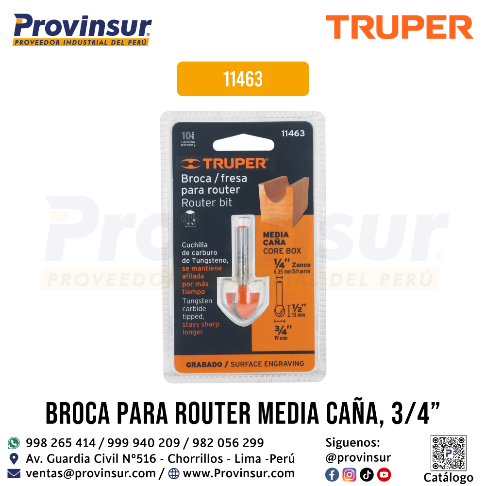 Broca para Router Media Caña 3/4 Pulgadas 11463 Truper 4 Broca para router media caña 3/4 pulgadas 11463 Truper