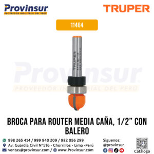 Broca para router media caña 1/2 pulgada con balero 11464 Truper