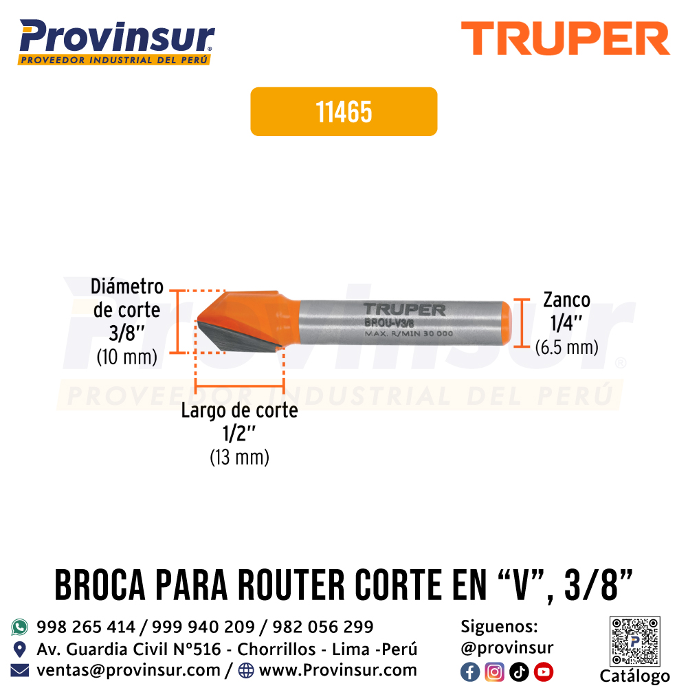 Broca para Router Corte en V de 3/8 Pulgadas 11465 Truper 2 Broca para router corte en V de 3/8 pulgadas 11465 Truper