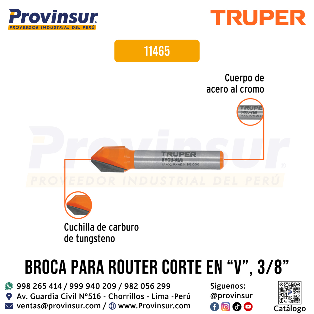 Broca para Router Corte en V de 3/8 Pulgadas 11465 Truper 3 Broca para router corte en V de 3/8 pulgadas 11465 Truper