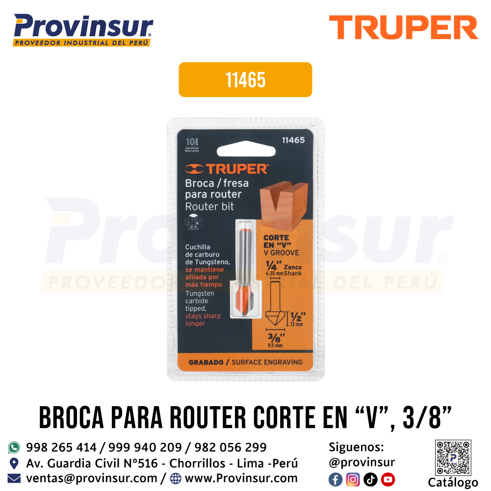 Broca para Router Corte en V de 3/8 Pulgadas 11465 Truper 4 Broca para router corte en V de 3/8 pulgadas 11465 Truper