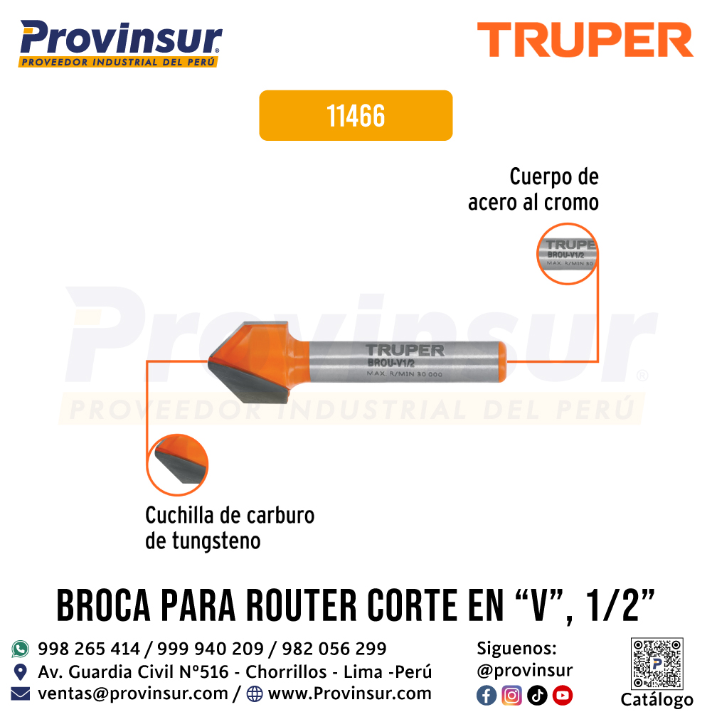 Broca para Router Corte en V de 1/2 Pulgada 11466 Truper 3 Broca para router corte en V de 1/2 pulgada 11466 Truper