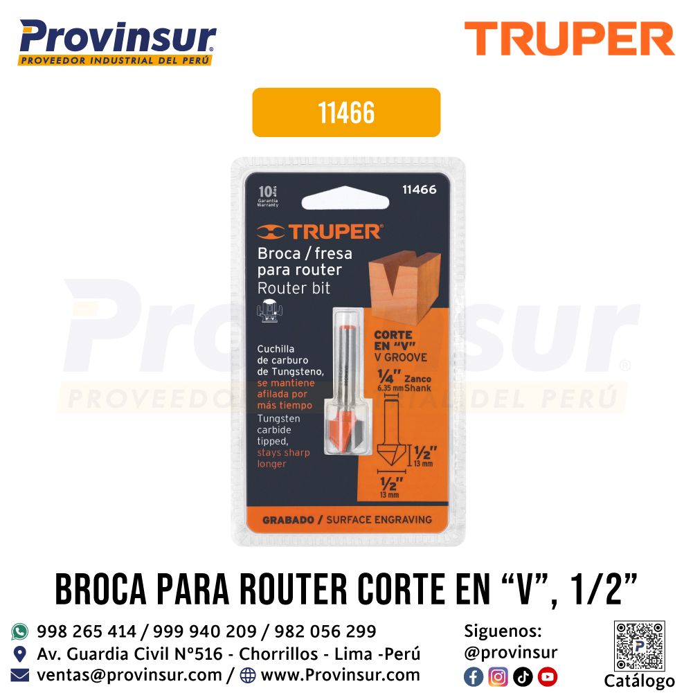 Broca para Router Corte en V de 1/2 Pulgada 11466 Truper 4 Broca para router corte en V de 1/2 pulgada 11466 Truper