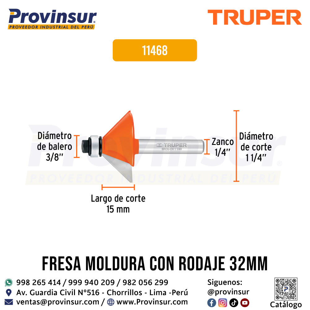 Broca para Router Chaflán 1-1/4 Pulgadas con Balero 11468 Truper 2 Broca para router chaflán 1-1/4 pulgadas con balero 11468 Truper