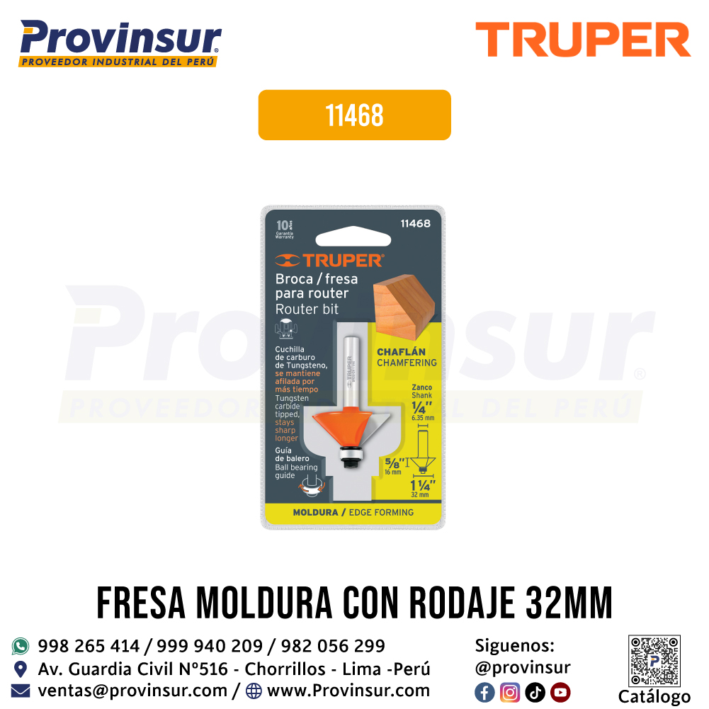 Broca para Router Chaflán 1-1/4 Pulgadas con Balero 11468 Truper 4 Broca para router chaflán 1-1/4 pulgadas con balero 11468 Truper