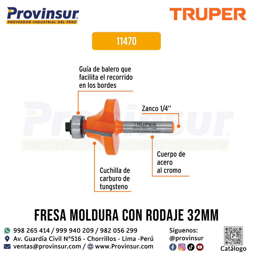 Broca para Router Redondeado de 1-1/4 Pulgada con Balero 11470 Truper 3 Broca para router redondeado de 1-1/4 pulgada con balero 11470 Truper