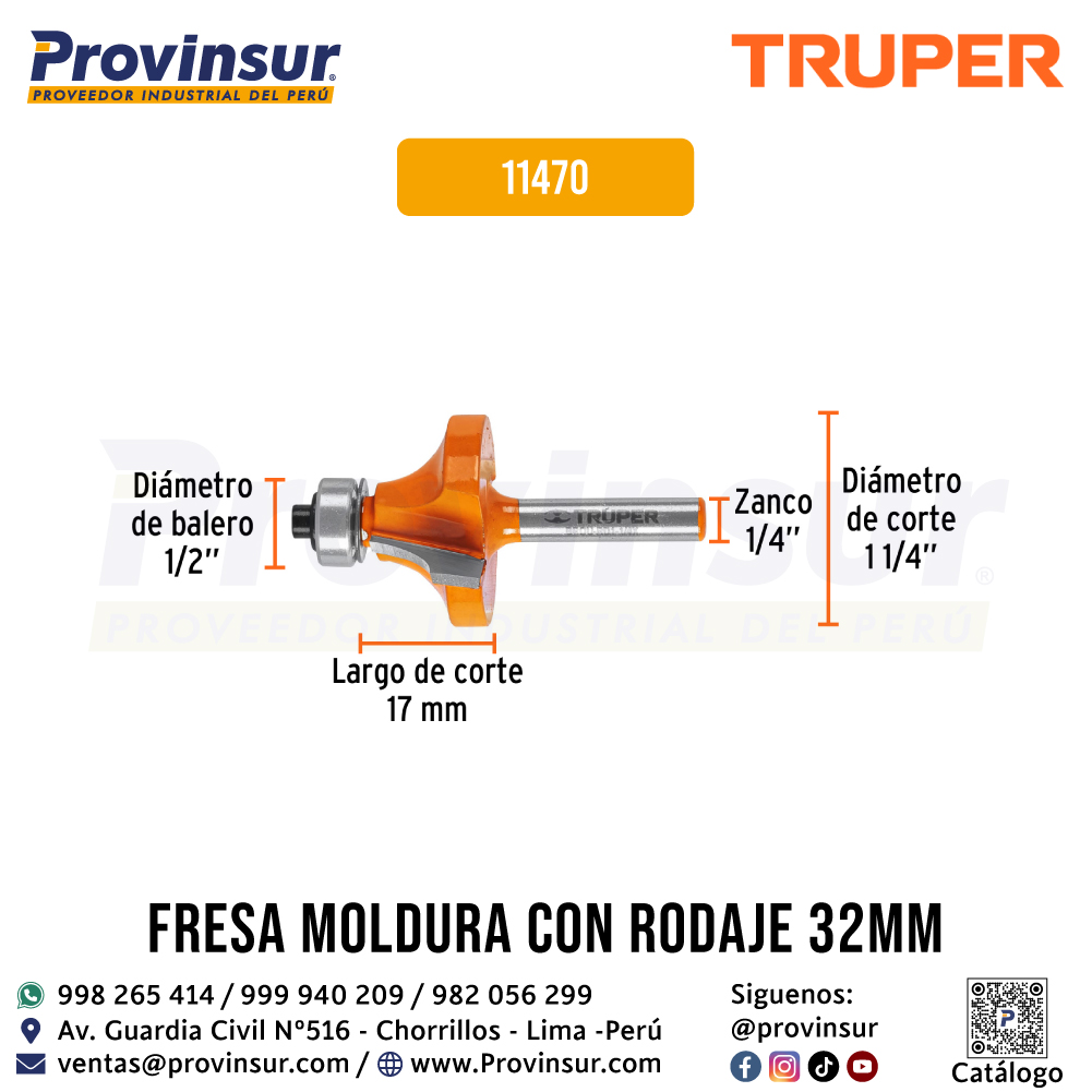 Broca para Router Redondeado de 1-1/4 Pulgada con Balero 11470 Truper 2 Broca para router redondeado de 1-1/4 pulgada con balero 11470 Truper