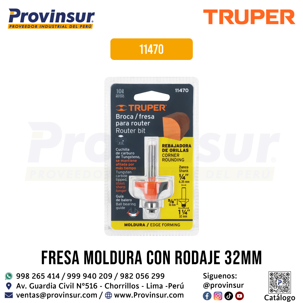 Broca para Router Redondeado de 1-1/4 Pulgada con Balero 11470 Truper 4 Broca para router redondeado de 1-1/4 pulgada con balero 11470 Truper