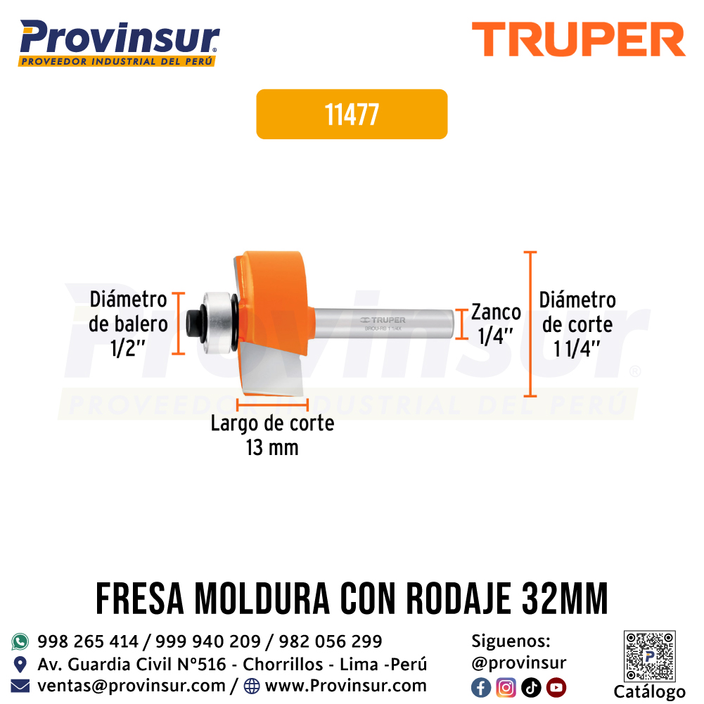 Broca para Router Rebajado 1-1/4 Pulgada con Balero 11477 Truper 2 Broca para router rebajado 1-1/4 pulgada con balero 11477 Truper