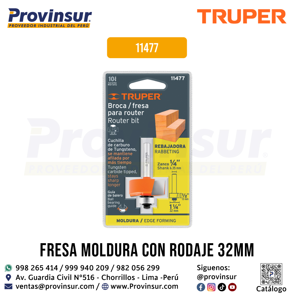 Broca para Router Rebajado 1-1/4 Pulgada con Balero 11477 Truper 4 Broca para router rebajado 1-1/4 pulgada con balero 11477 Truper