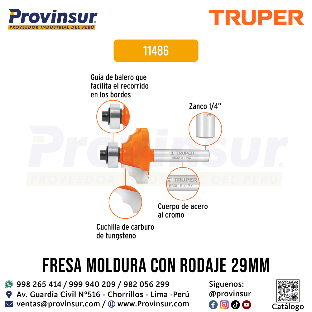 Broca para Router Moldura Clásica 1-1/8 Pulgadas con Balero 11486 Truper 3 Broca para router moldura clásica 1-1/8 pulgadas con balero 11486 Truper