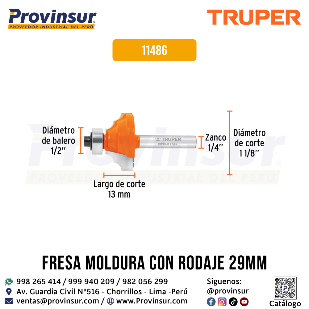 Broca para Router Moldura Clásica 1-1/8 Pulgadas con Balero 11486 Truper 2 Broca para router moldura clásica 1-1/8 pulgadas con balero 11486 Truper