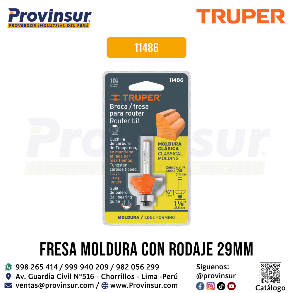 Broca para Router Moldura Clásica 1-1/8 Pulgadas con Balero 11486 Truper 4 Broca para router moldura clásica 1-1/8 pulgadas con balero 11486 Truper