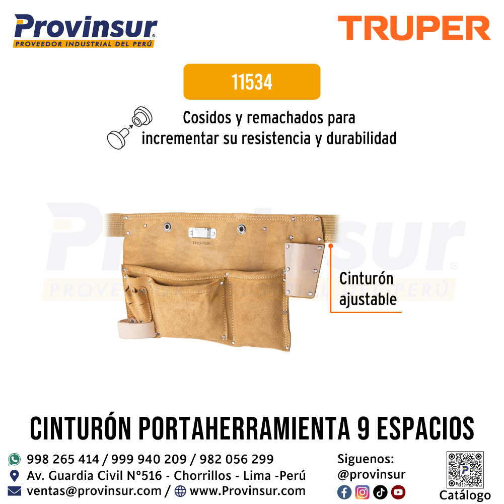 Portaherramientas de Carnaza con 9 Compartimentos 11534 Truper 2 Portaherramientas de carnaza con 9 compartimentos 11534 Truper