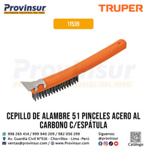 Cepillo de alambre de 51 pinceles acero al carbono con espátula 11539 Truper