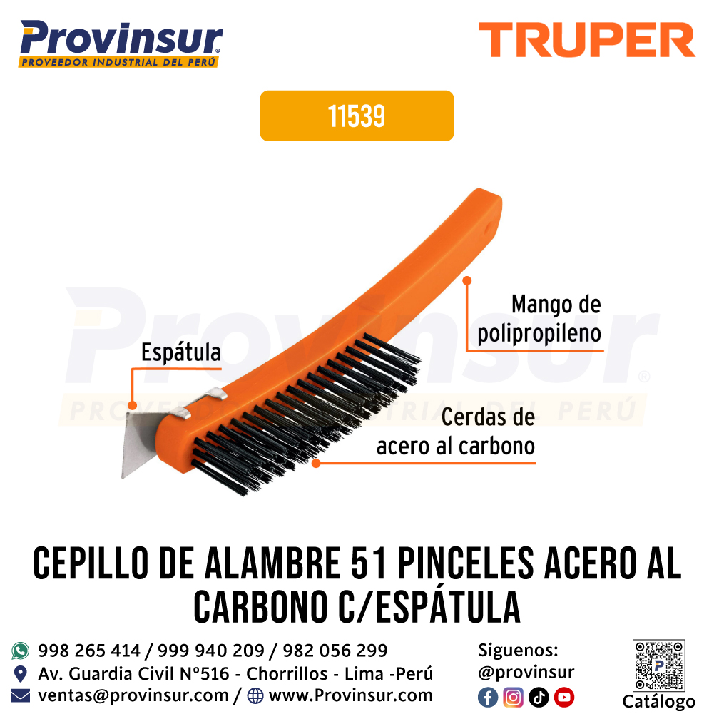 Cepillo de Alambre de 51 Pinceles Acero al Carbono con Espátula 11539 Truper 3 Cepillo de alambre de 51 pinceles acero al carbono con espátula 11539 Truper