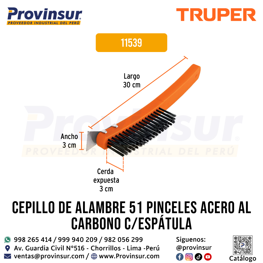 Cepillo de Alambre de 51 Pinceles Acero al Carbono con Espátula 11539 Truper 2 Cepillo de alambre de 51 pinceles acero al carbono con espátula 11539 Truper