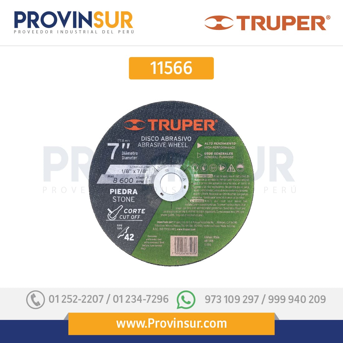 Disco para corte de piedra, tipo 42, diámetro 7" 11566 Truper 1 Disco para corte de piedra, tipo 42, diámetro 7" 11566 Truper