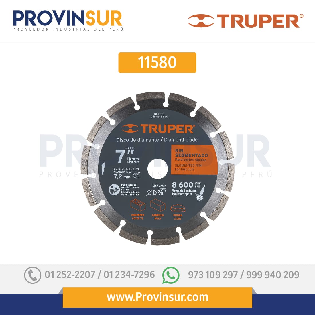Disco de diamante, rin segmentado, 7" 11580 Truper 1 Disco de diamante, rin segmentado, 7" 11580 Truper