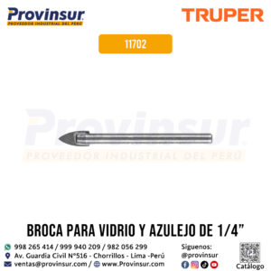 Broca para vidrio y azulejo de 1/4 pulgadas 11702 Truper